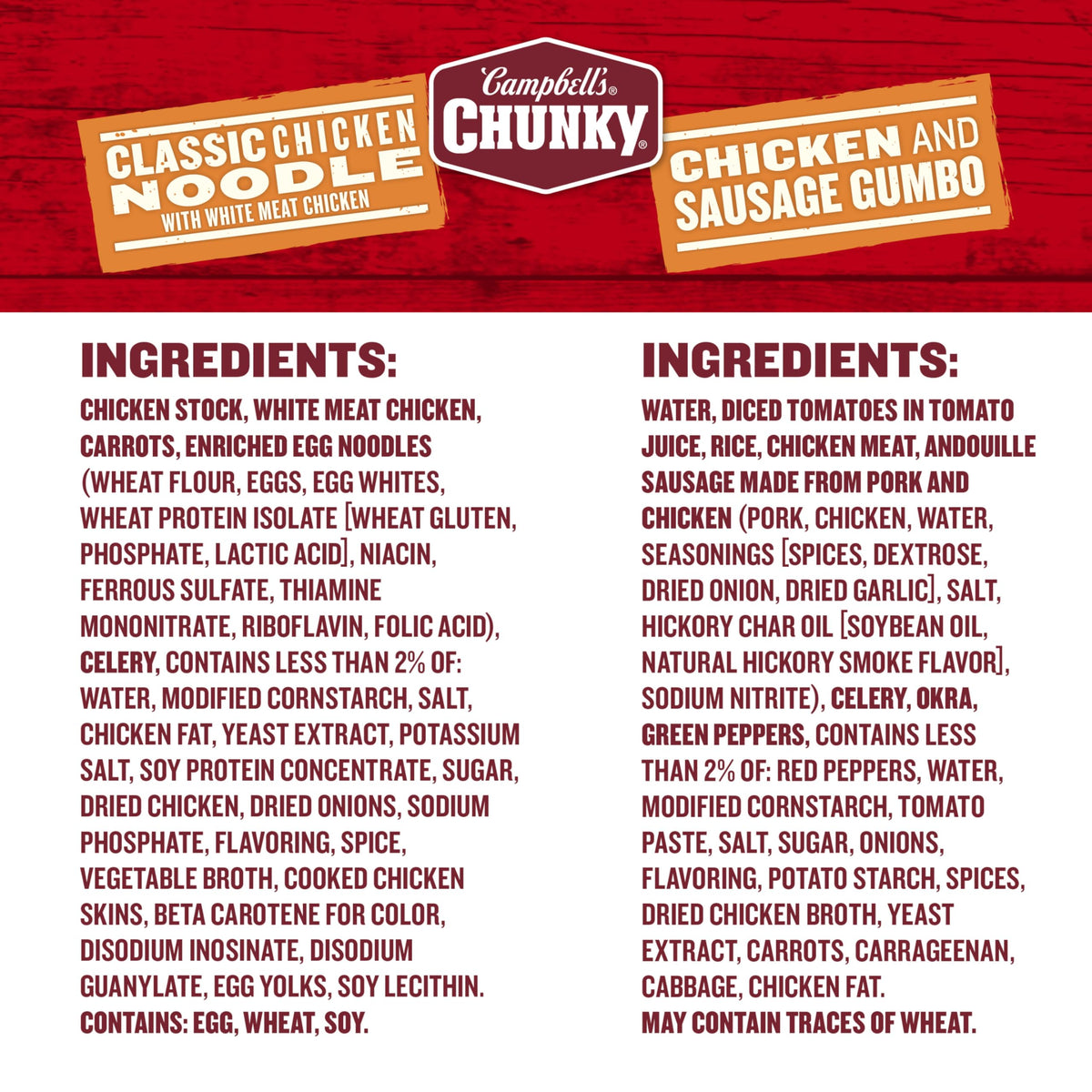 Campbell's Chunky Chicken Sausage Gumbo cans with hearty chunks