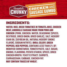 Campbell's Chunky Chicken and Sausage Gumbo close-up of okra suggests a veggie-rich bite.