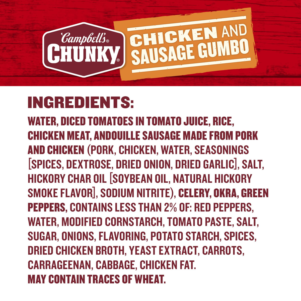 A bowl of Campbell's Chunky Gumbo ready to enjoy with hearty chunks.