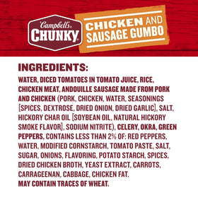 A bowl of Campbell's Chunky Gumbo ready to enjoy with hearty chunks.