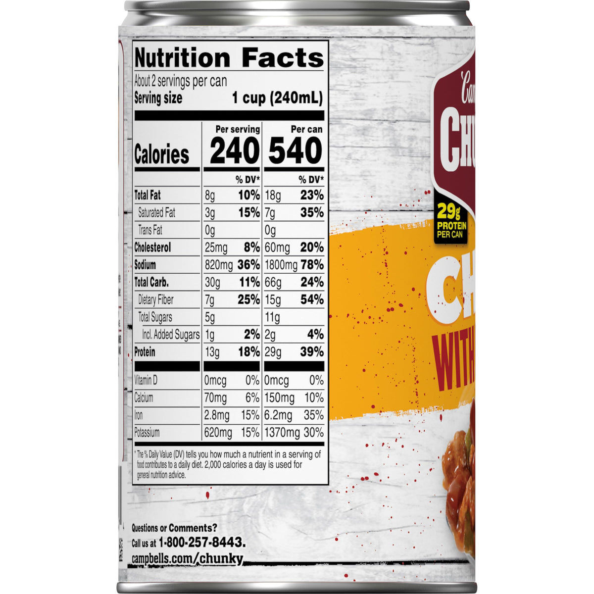 Campbell's Chunky Chili 12-pack on pantry shelf