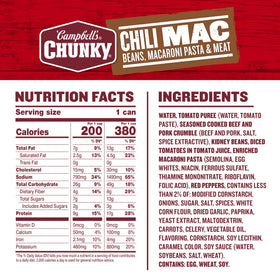 Campbell's Chunky Chili Mac with beef and pork crumble for a protein-packed bite.