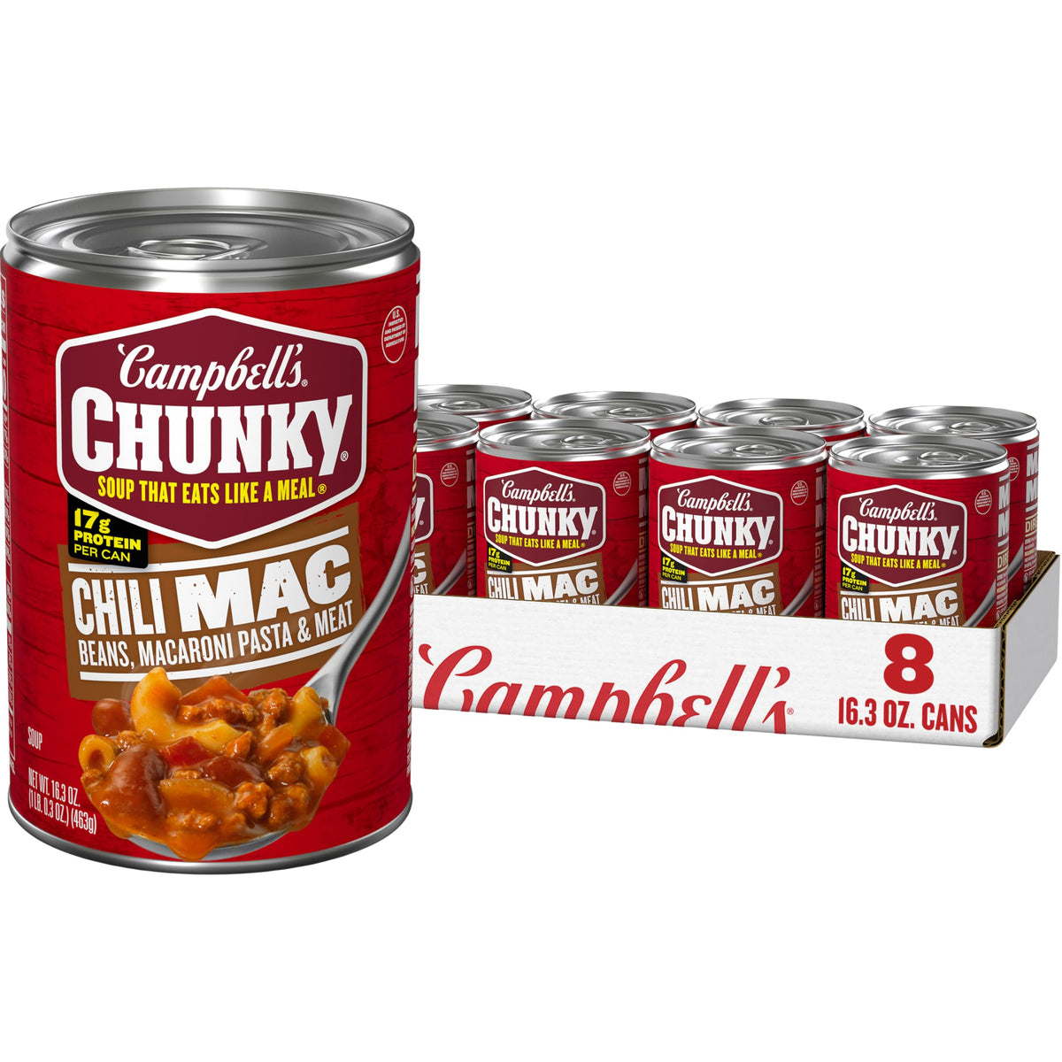 Campbell's Chunky Chili Mac can ready to heat for a hearty meal on the go.