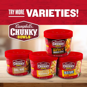 Campbell's Chili Mac with 17 g protein per bowl.