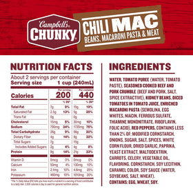 Display of Campbell’s Chunky Chili Mac Soup 12-pack on pantry shelf
