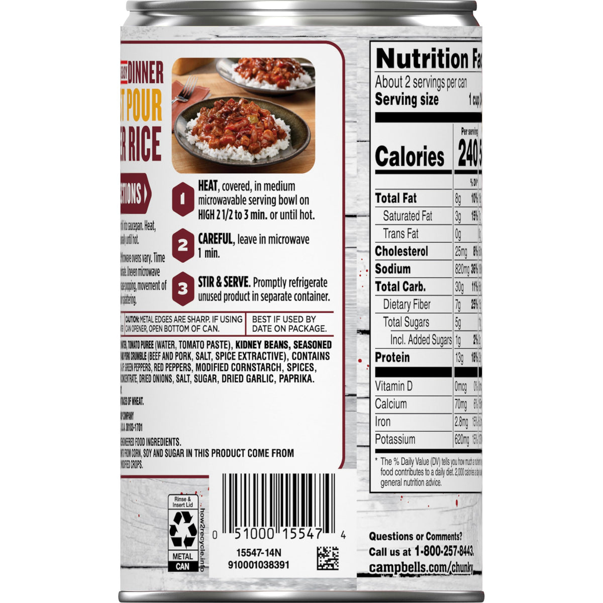 Campbell's Chunky Chili over rice for a quick dinner