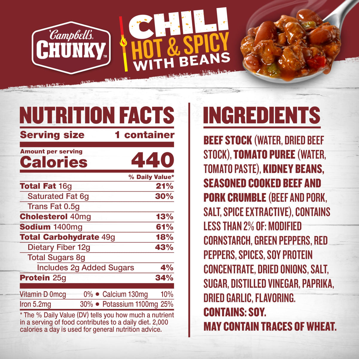 Campbell's Chunky Chili ready-to-serve meal for work or home.