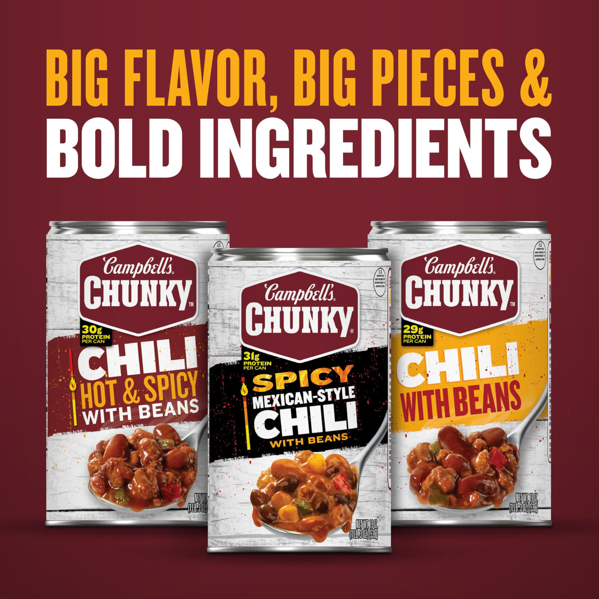 Campbell's Chunky Chili spoon in bowl ready to eat