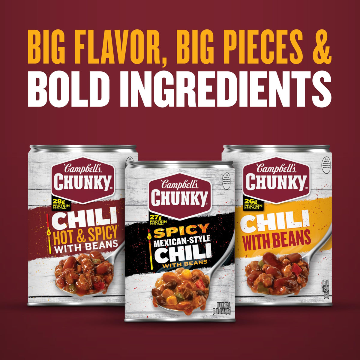 Microwave-ready Campbell's Chunky chili with beans heats quickly