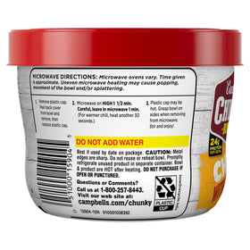 Nutrition panel highlights 24g protein per serving in Campbell’s Chunky Chili with Beans