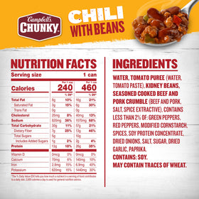 Serving bowl of Campbell's Chunky chili with beans ready to heat