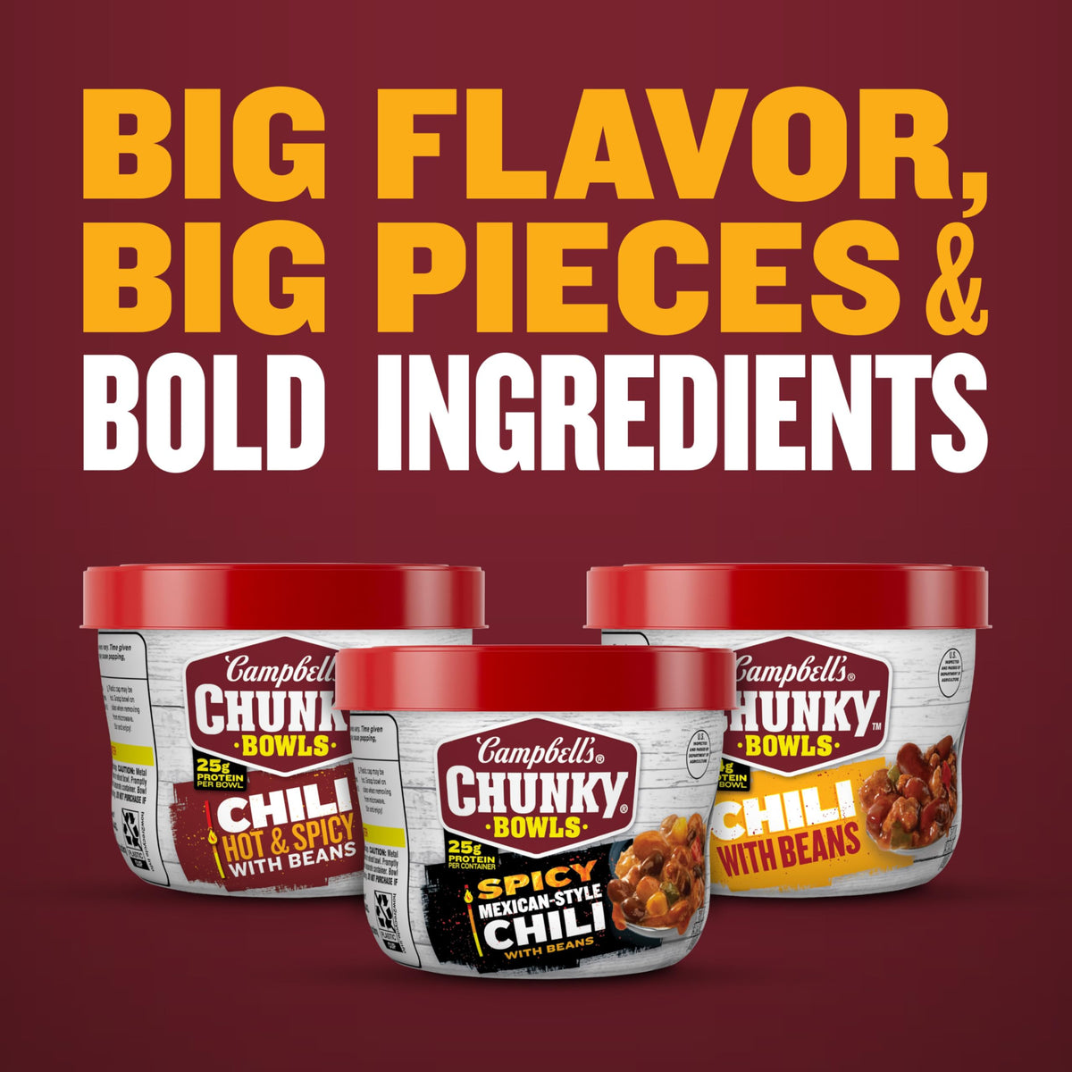 Steam rising from Campbell’s Chunky Chili with Beans bowl, ready to enjoy
