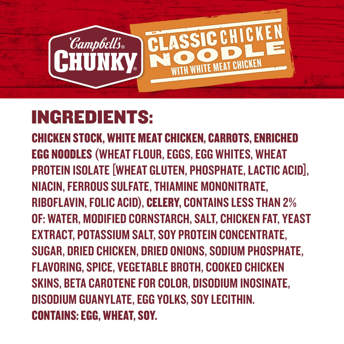 Campbells Chunky Classic Chicken Noodle with carrots and celery adds color and flavor