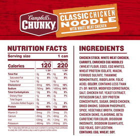 Campbell's Chunky Classic Chicken Noodle Soup ingredients featuring chicken and vegetables.