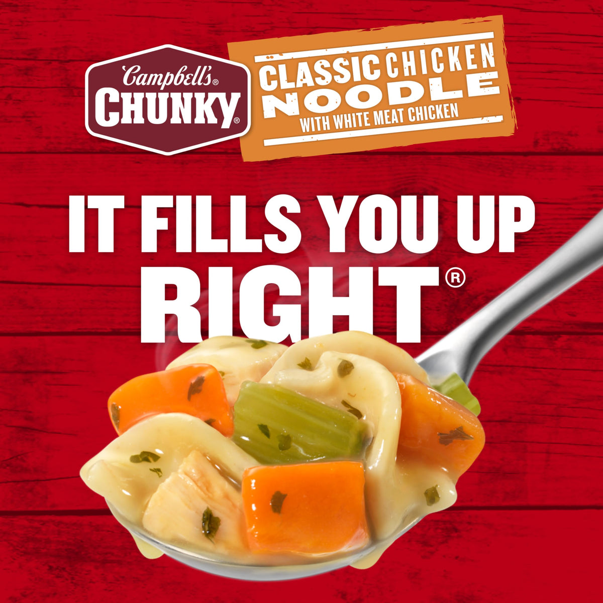 Campbell's Chunky Classic Chicken Noodle Soup microwavable, ideal for fast lunches.