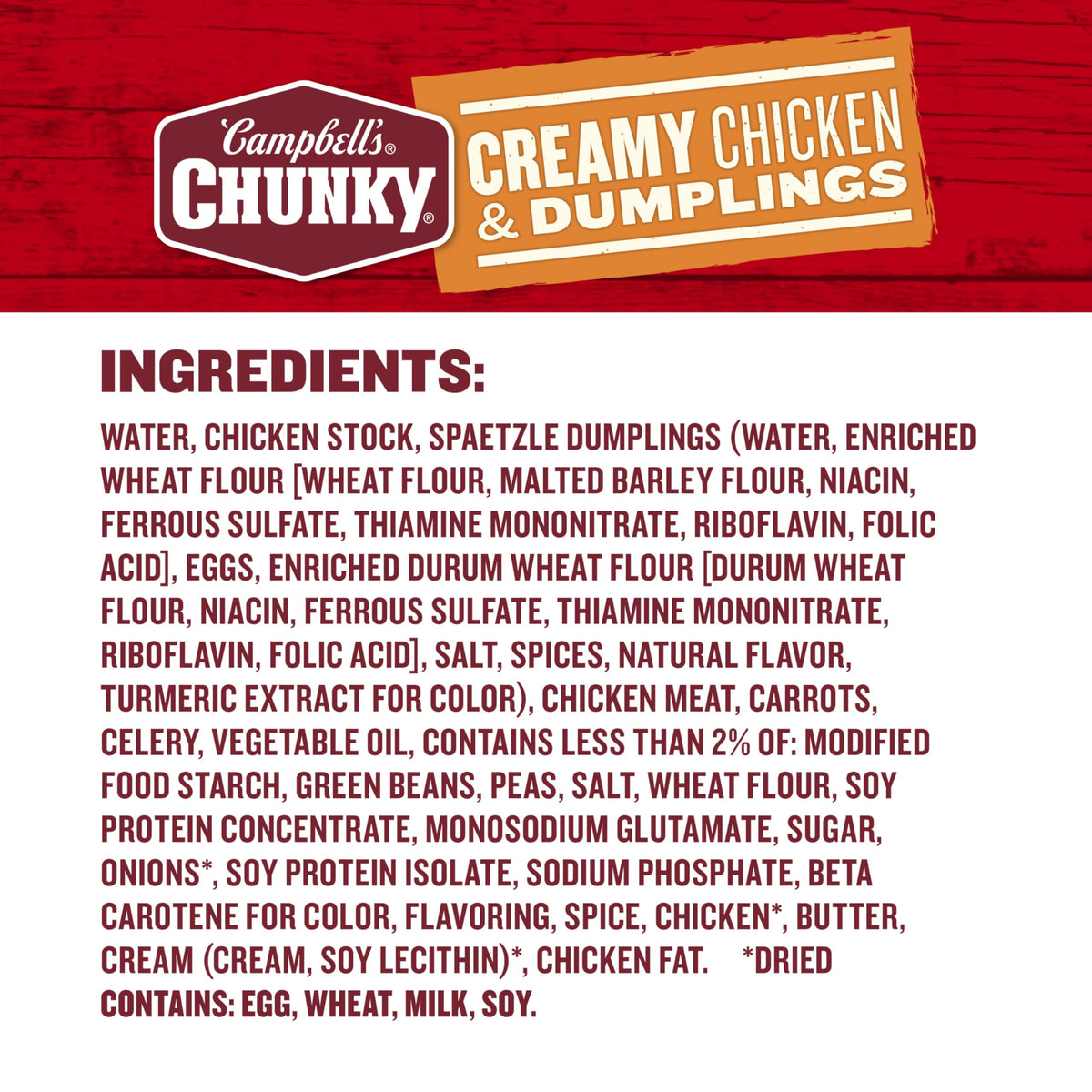 Campbell's Chunky Creamy Chicken and Dumplings steaming bowl, ready in minutes.