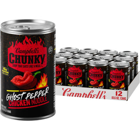 Campbell's Chunky Ghost Pepper Chicken Noodle Soup can highlighting protein-packed meal