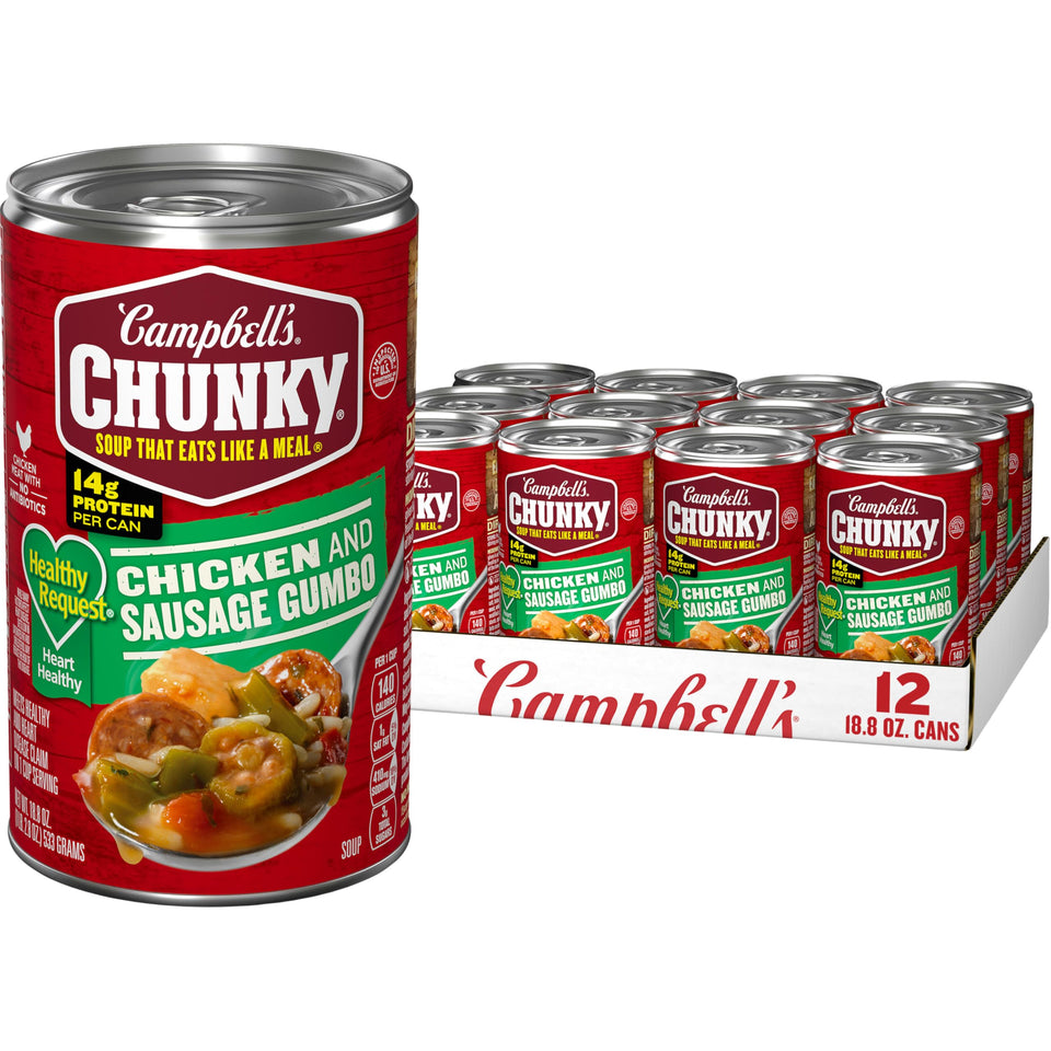 Campbell's Chunky Healthy Request Gumbo can with bold flavor for lunch.