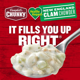 Campbell's Chunky Healthy Request clam chowder served in bread bowl; elevated comfort dinner.