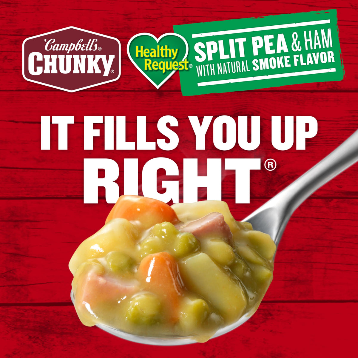 Chunks of ham, potatoes, and peas in Campbell's Chunky Split Pea soup
