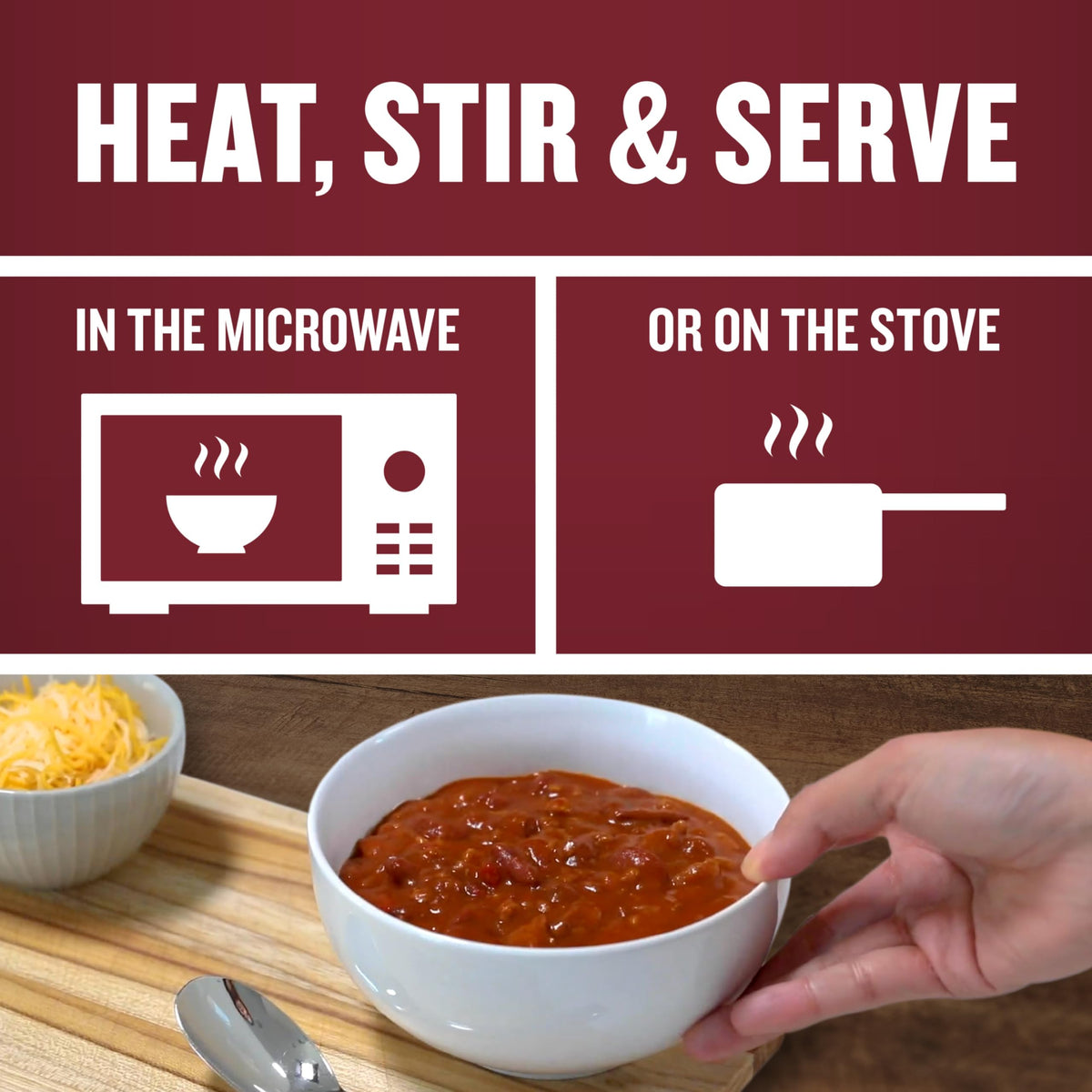 Campbell’s Chunky hot and spicy chili on hot dogs for game day.