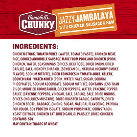 Campbell’s Jazzy Jambalaya protein close-up shows 15 grams per can.