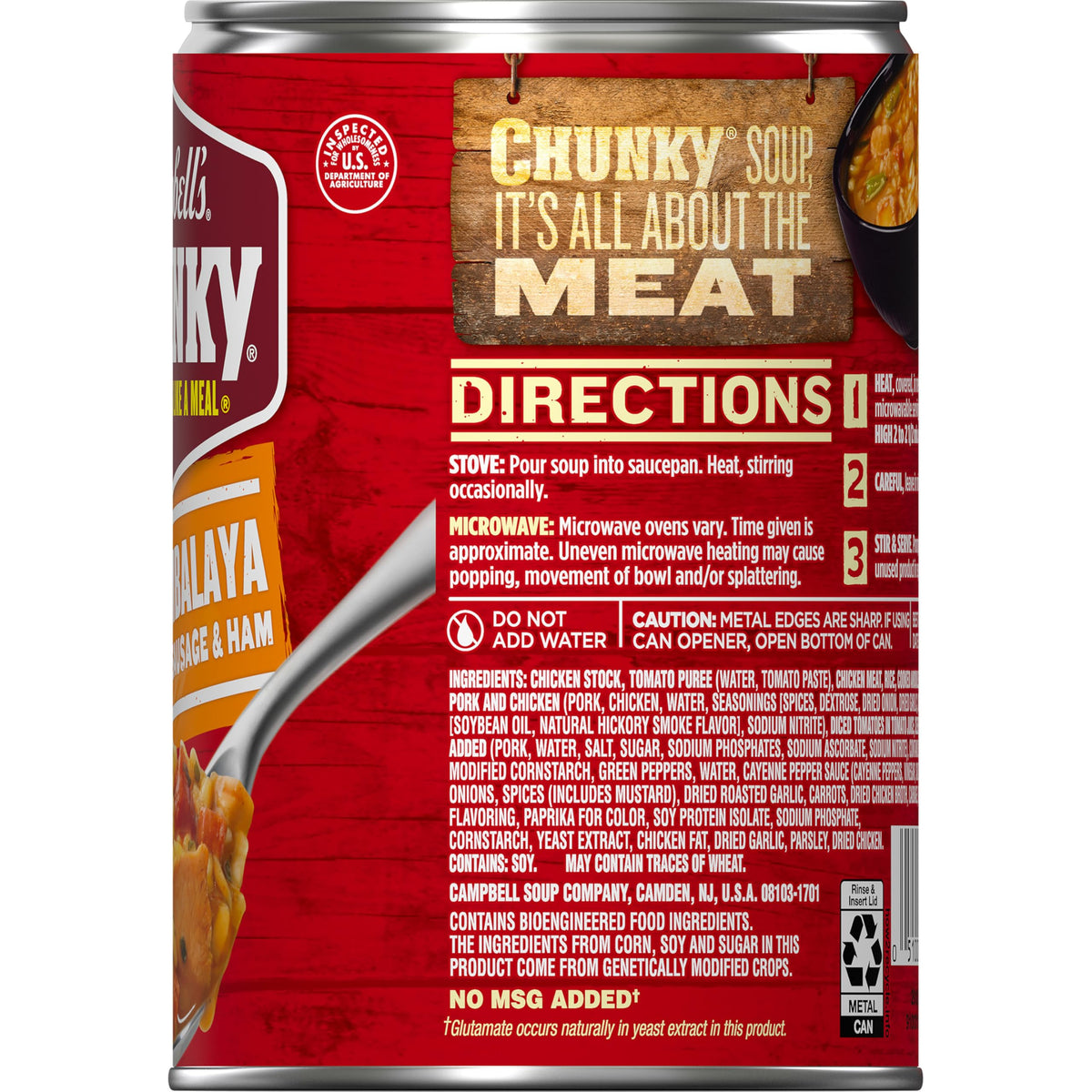 Recyclable Campbell’s can promotes easy disposal after a hearty meal.