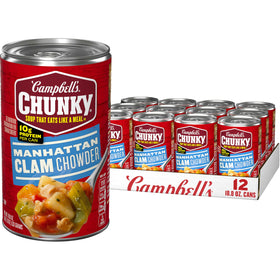 Campbell's Chunky Manhattan Clam Chowder can, ready for a quick, hearty meal.