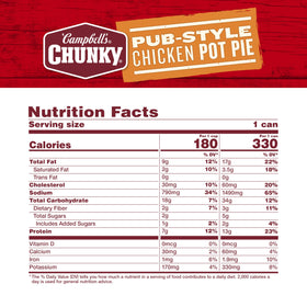 Big chicken pieces highlight a hearty, filling meal in Campbell’s Chunky Pub-Style Chicken Pot Pie Soup.