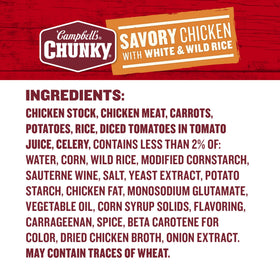 Close-up of Campbell's Savory Chicken with White and Wild Rice Soup ingredients.