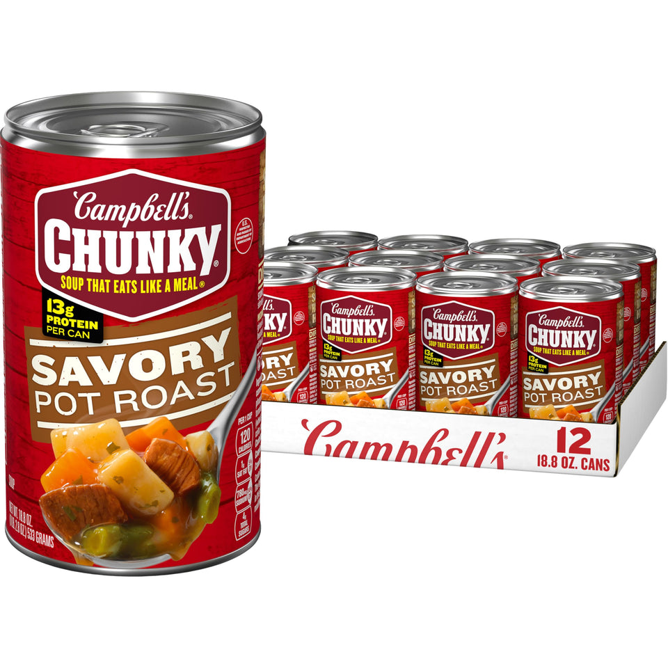 Campbell's Chunky Savory Pot Roast Soup can ready to heat for a quick meal