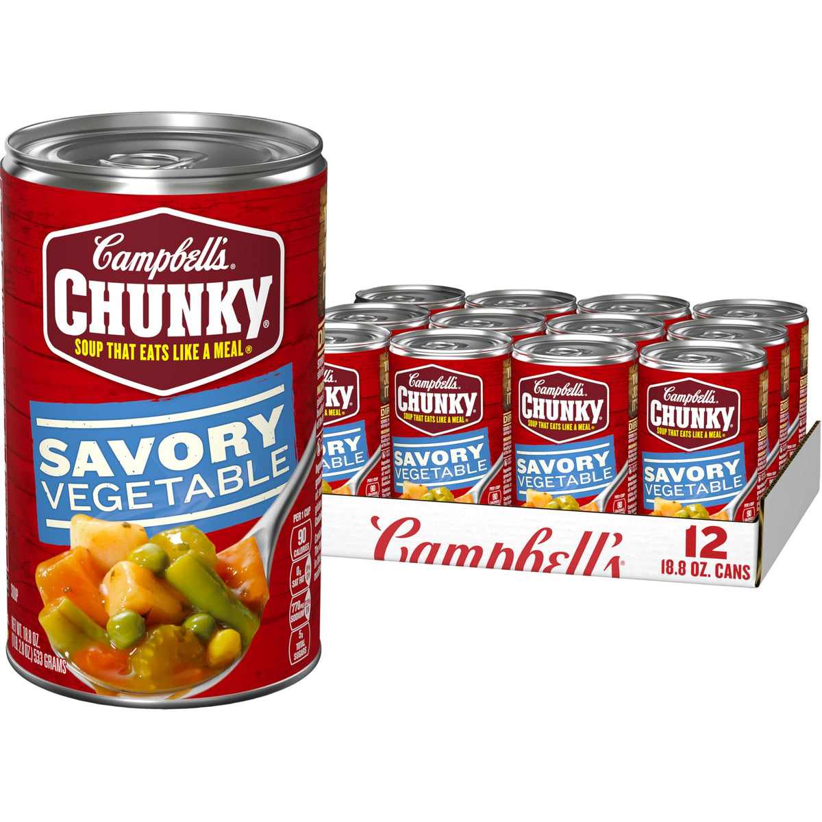 Campbell’s Chunky Savory Vegetable Soup can with hearty vegetables for a filling meal