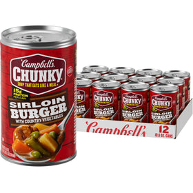 Campbell's Chunky Sirloin Burger can front, ready-to-serve meal option