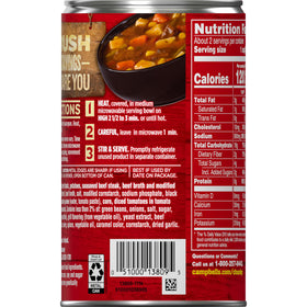Campbell's Chunky Steak with Hearty Vegetables can—campfire meals and microwave-ready convenience.