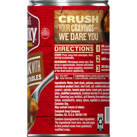 Campbell's Chunky soup can back view—recyclable packaging supporting on-the-go meals.