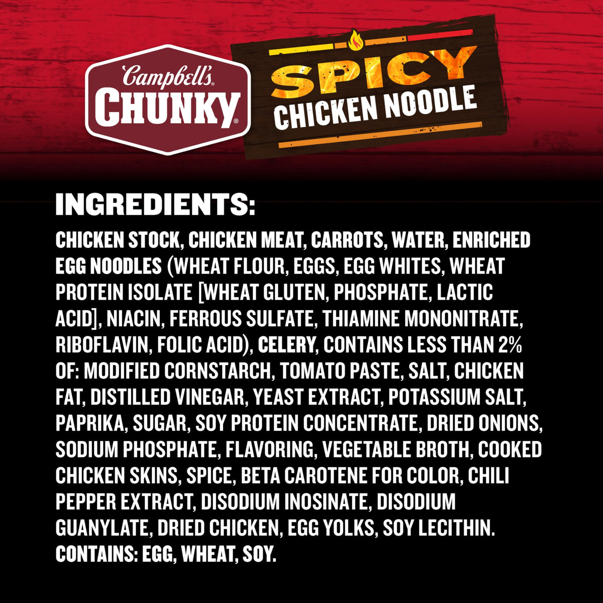 Steaming broth of Campbell's Chunky Spicy Chicken Noodle Soup with spices