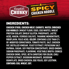 Steaming broth of Campbell's Chunky Spicy Chicken Noodle Soup with spices
