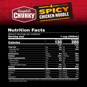 Close-up of chicken chunks in Campbell's Chunky Spicy Chicken Noodle Soup