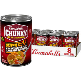 Campbell's Chunky Spicy Chicken and Sausage Gumbo front view highlights bold flavor