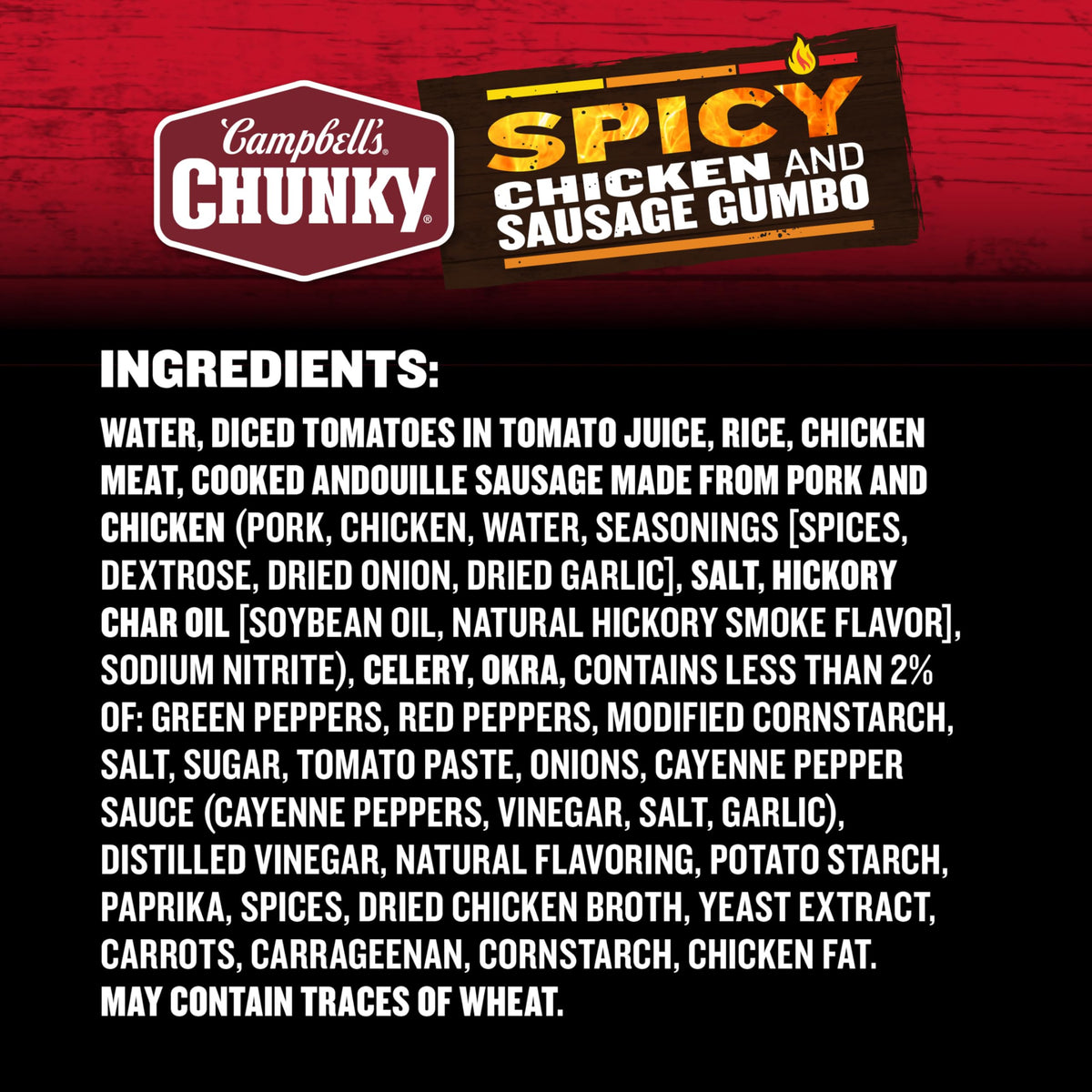 Campbell's Chunky Spicy Chicken and Sausage Gumbo ingredients close-up with okra