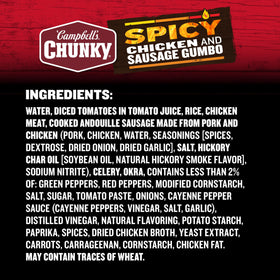 Campbell's Chunky Spicy Chicken and Sausage Gumbo ingredients close-up with okra