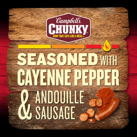 Campbell’s Chunky Gumbo can being heated in a microwave