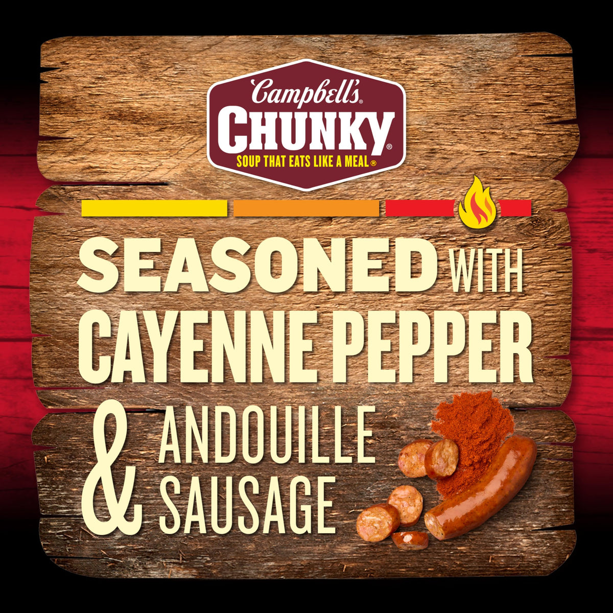 Campbell's Chunky Spicy Chicken and Sausage Gumbo outdoors at picnic
