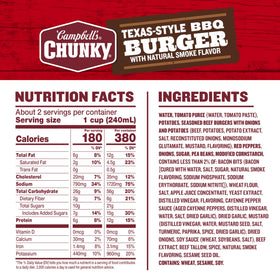 A warm bowl of Campbell's Chunky Texas-Style BBQ Burger soup ready in minutes for quick, satisfying meals.