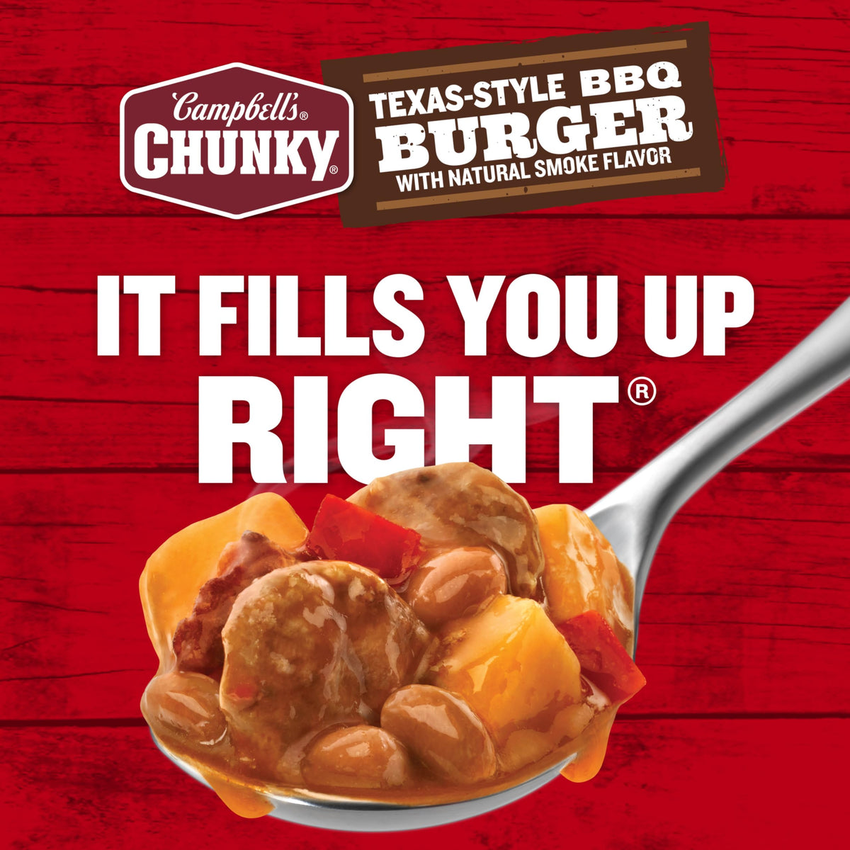 Campbell's Chunky Texas-Style BBQ Burger soup heats quickly in microwave or on the stove.