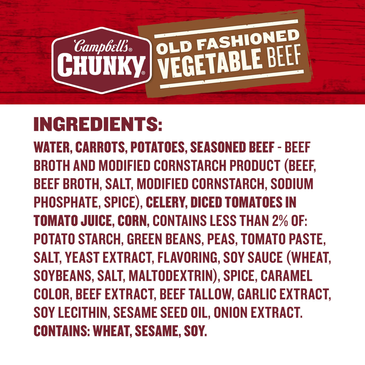 Beef chunks and vegetables in rich broth showcase hearty textures in Campbell's Chunky.