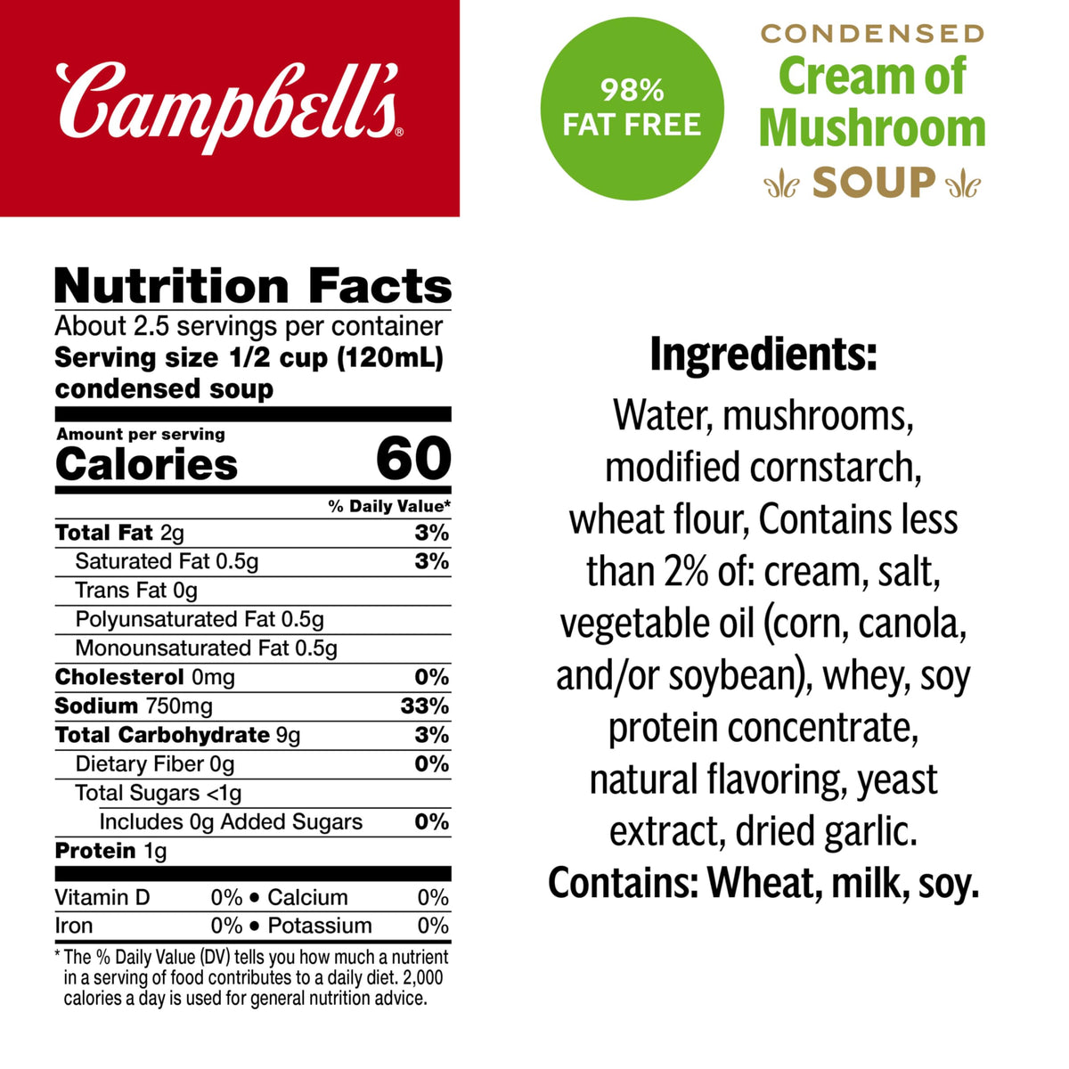 Campbell's Cream of Mushroom label close-up, ideal for creamy béchamel-inspired sauces