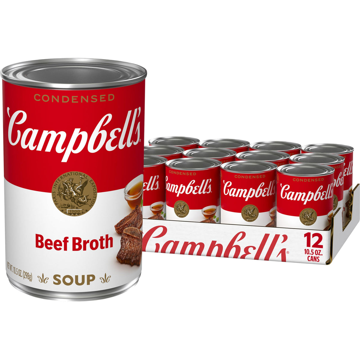 Campbell's Condensed Beef Broth can front label; rich base for soups and sauces.