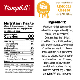 Campbell's Cheddar Cheese Soup in a bowl showing rich, smooth cheddar texture for mac and cheese.