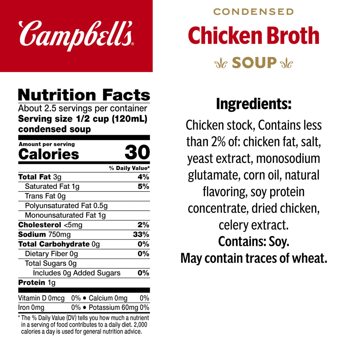 Campbell's Condensed Chicken Broth being poured, a versatile base for gravies.